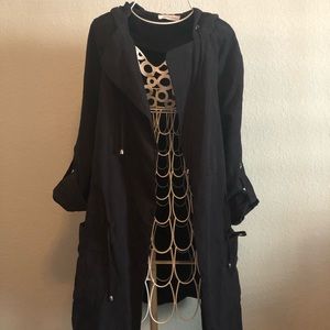 Black, hooded, light weight jacket